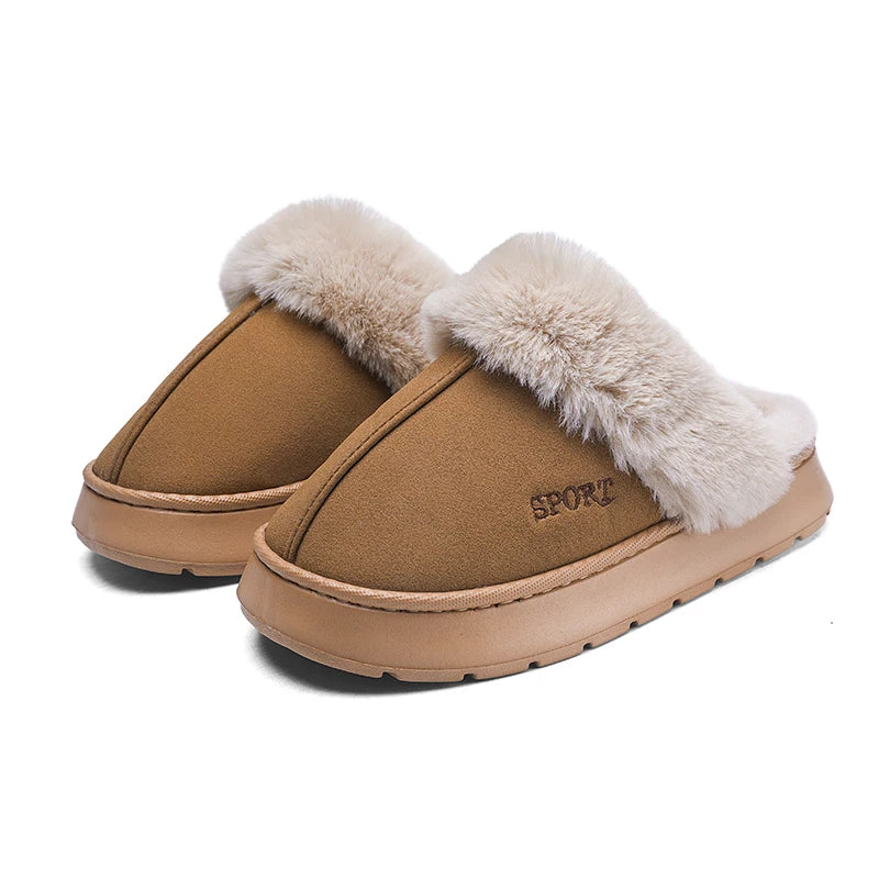 STRONGSHEN Men Fluffy Slippers Thick Sole Winter Warm Shoes For Couples Soft Fur Keep Warm Female Outdoor Fur Fuzzy Flat Shoes