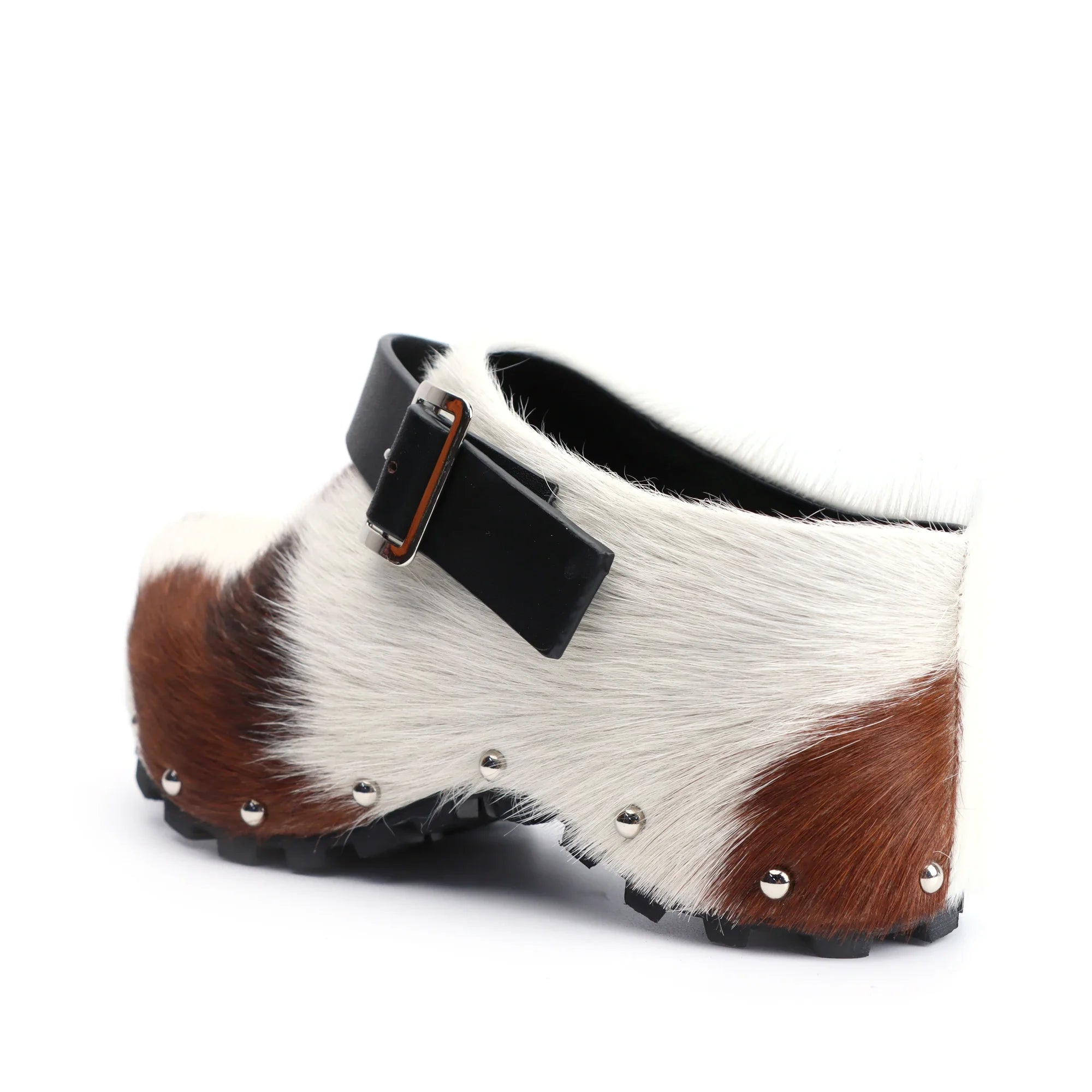 Luxury Platform Clogs for Women Mules - Designer Calf Hair & Wool-Lined Fur Sandals with Adjustable Strap, Slip-On Comfort
