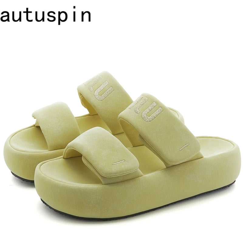 AUTUSPIN New Rome Flats Slippers for Women Summer Leisure Shoes Outdoor Beach PU Leather Slides Female Daily Fashion Shoes 2025