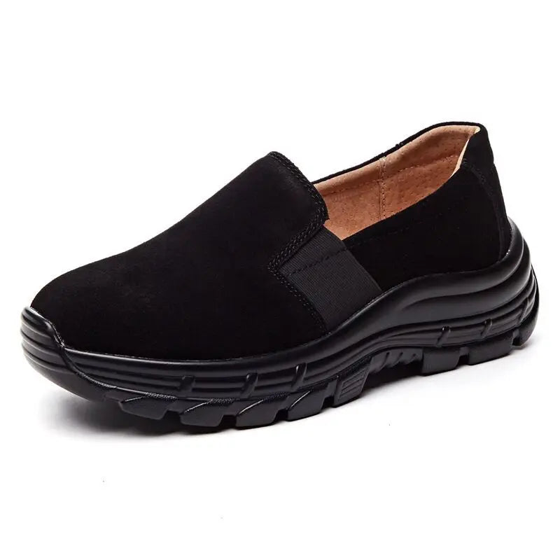 WOIZGIC Women Flats Ladies Mother Female Cow Suede Genuine Leather Shoes Loafers Sports Non Slip Breathable Vulcanized Shoes
