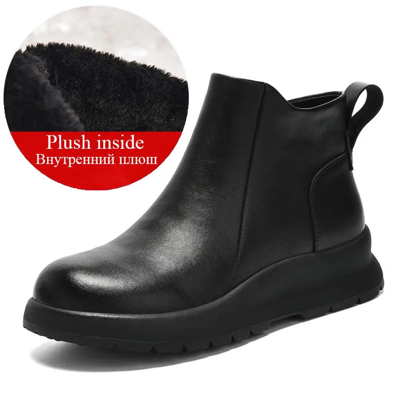 DRKANOL 2025 Thick Sole Platform Snow Ankle Boots For Women Wedges Heel Genuine Leather Short Boots Ladies Plush Fur Warm Shoes