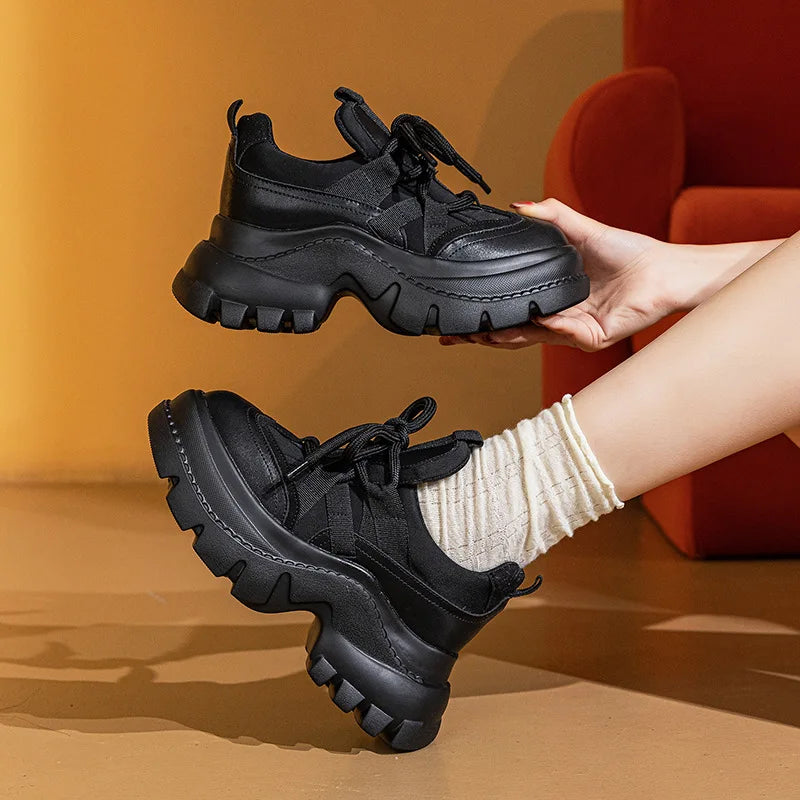 Fujin 8 Cm Women Casual Shoes Genuine Spring Autumn Fall Platform Sneakers Chunky Comfortable Non Slip Heel Walking Shoes