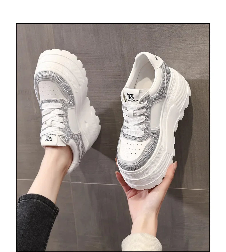Fujin 10cm Microfiber Leather Spring Platform Wedge Women Casual Shoes Bling Skate Boarding Fashion Autumn Shoes Chunky Sneakers