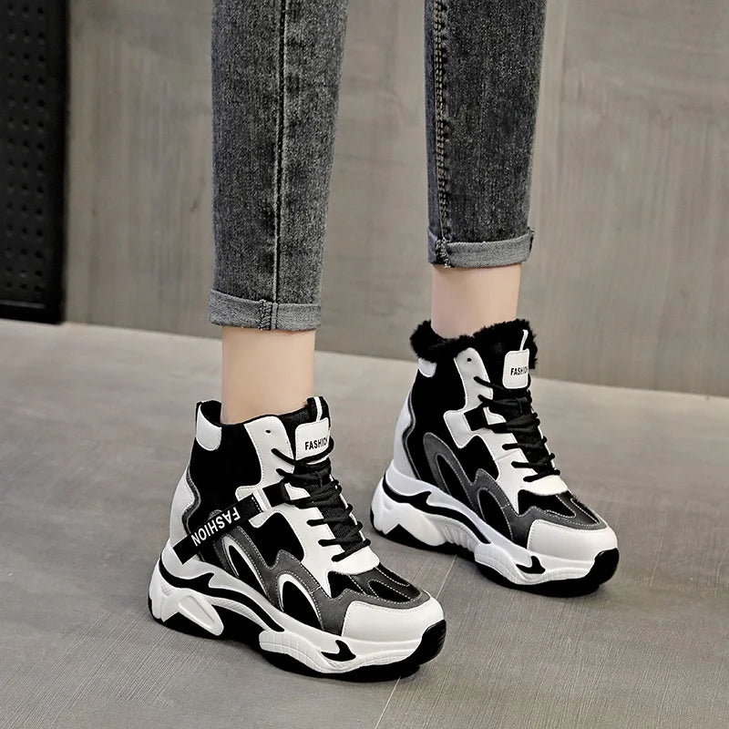 DRKANOL Fashion Women Height Increasing Ankle Boots Autumn Winter Mixed Colors Cowhide Thick Sole Platform Warm Shoes Lady Boots