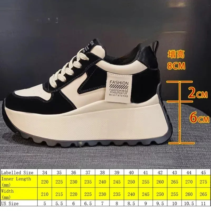 Fujin 8cm Microfiber Leather Platform Wedge Fashion Women Spring Autumn Chunky Sneakers Shoes Breathable Comfortable Vulcanize
