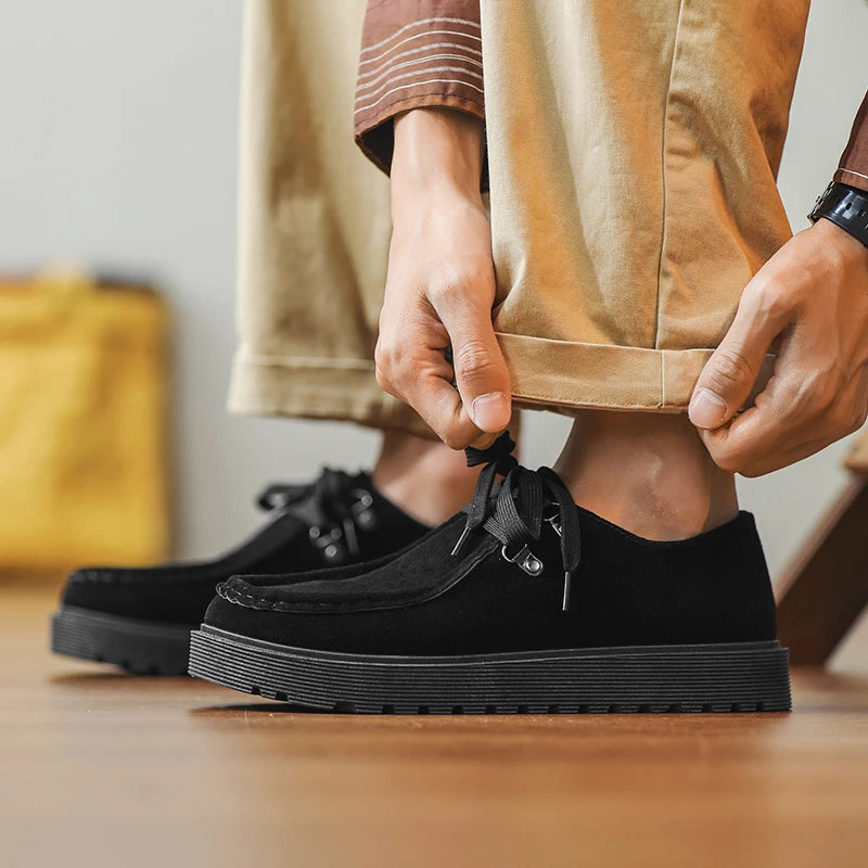 STRONGSHEN Men Casual Shoes Suede Leather Board Shoes Men Retro Thick Soled Suede Shoes Man Zapatos Para Hombre Calzado Hombre