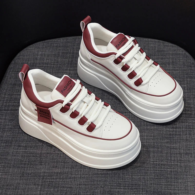 AUTUSPIN 5cm Women Platform Flat Sneakers Spring Summer Fashion Mixed Colors White Shoes Students Daily Round Toe Vulcanize Shoe
