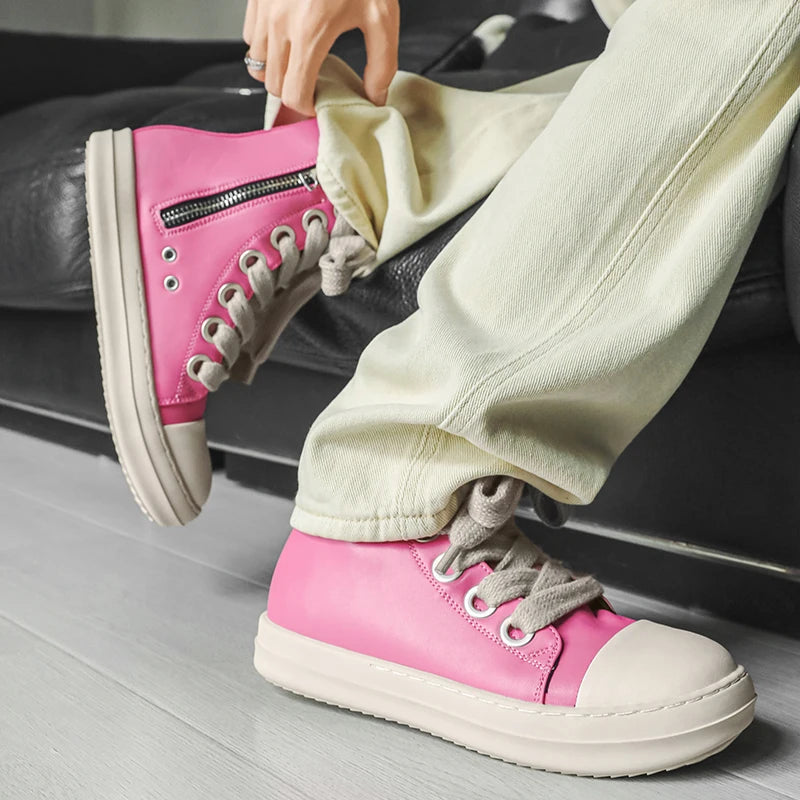 Men's Women Platform Sneakers Zipper Lace Up Casual Leather Shoes Campus High Top Sports Board Shoes Large Size Chaussure Femme