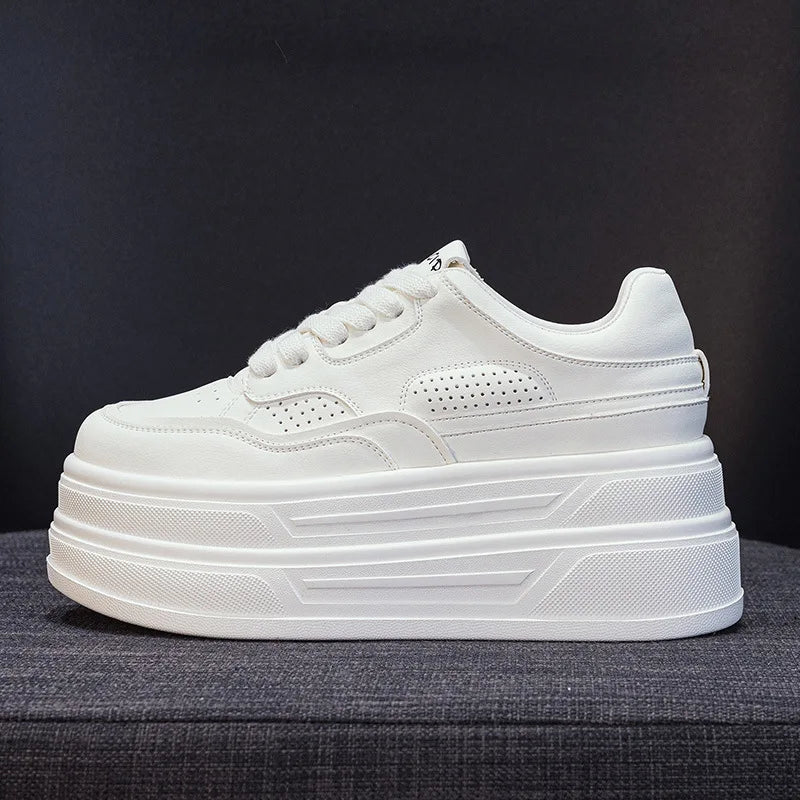 Fujin 7cm Genuine Leather White Shoes Spring Autumn Platform Sneakers Heel Casual Shoes Walking Shoes Fashion Sneakers comfy