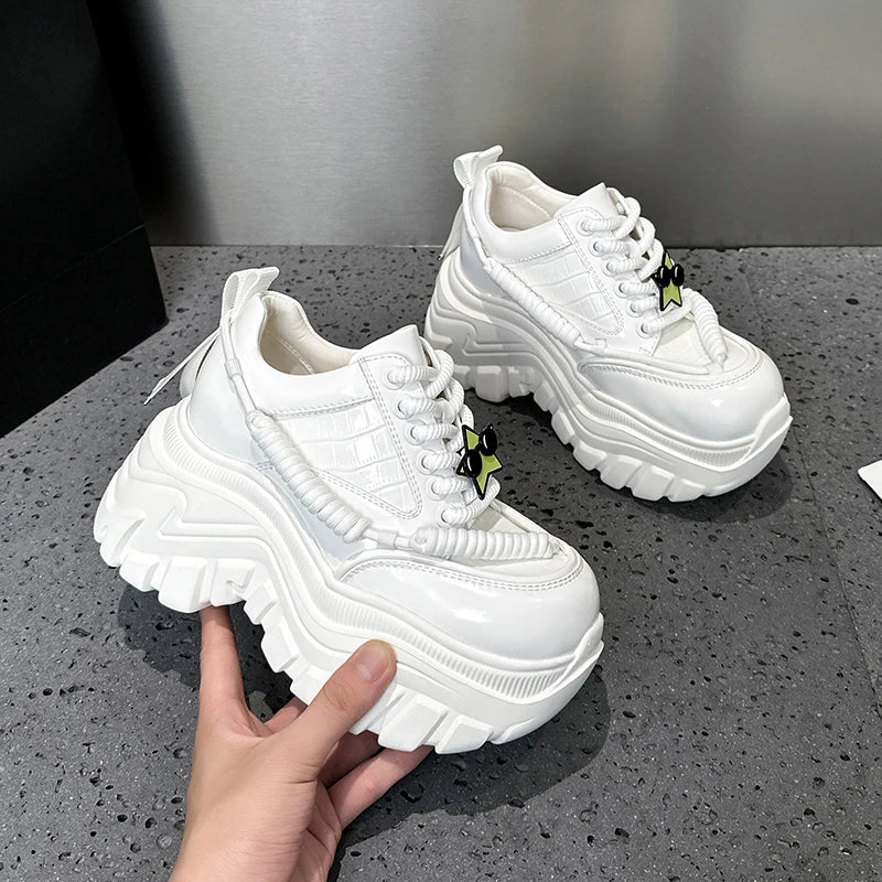AUTUSPIN New Stylish Women Sneakers Leisure Shoes 2025 Spring Autumn Fashion Leather Thick Bottom Chunky Comfortable Sneaker