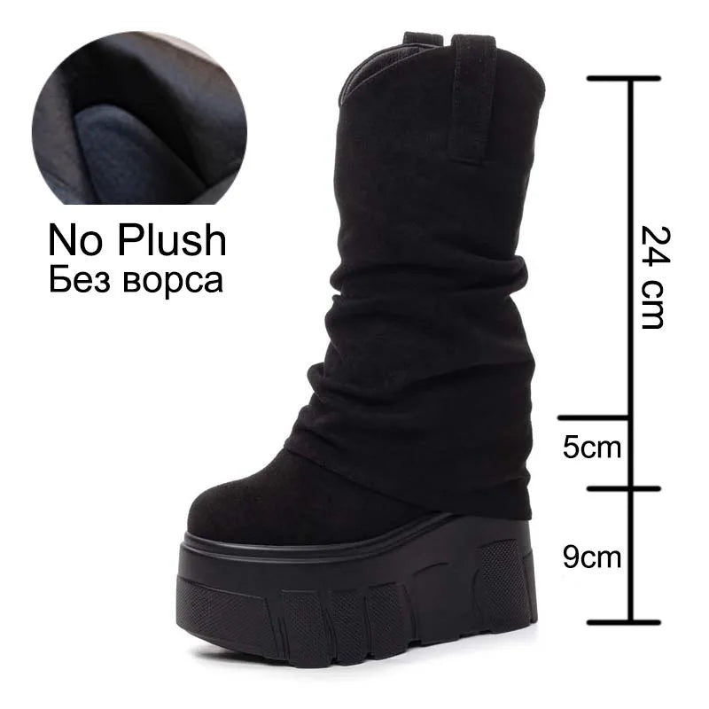 Fujin 5 Inch 14cm Stretch Boots Short Ankle Boots for Women Knee High Platform Booties Wedge Heel Hidden Botas Autumn Winter