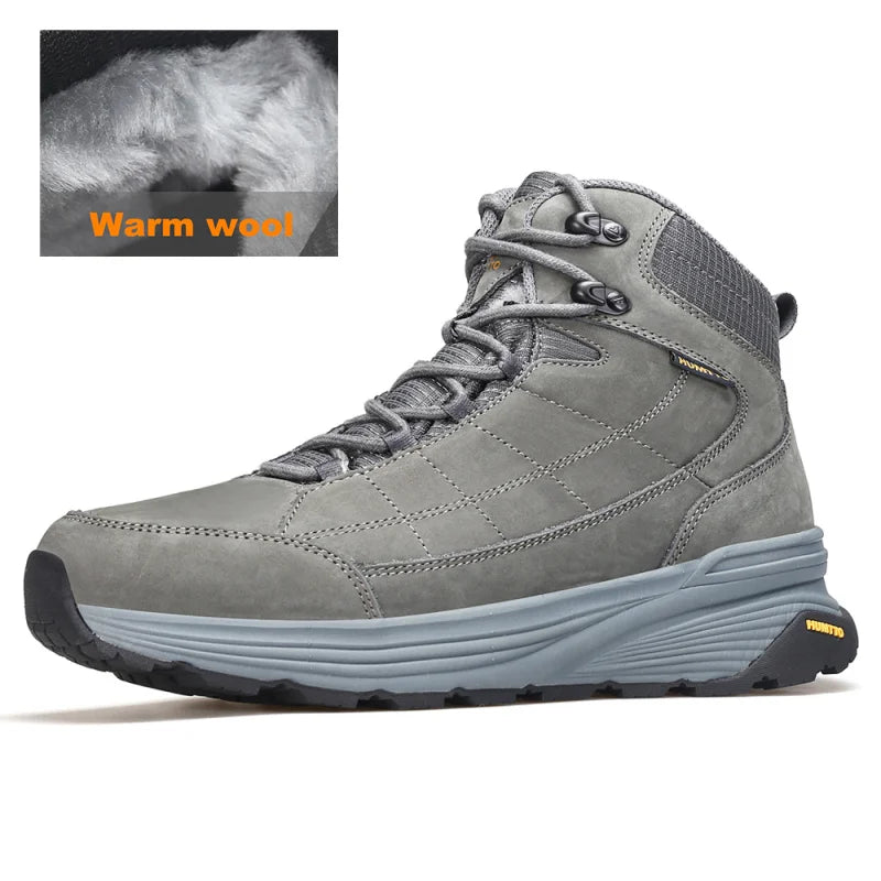 HUMTTO Trekking Boots Leather Outdoor Warm Wool Hiking Shoes for Men Luxury Designer Climbing Sneakers Safety Mens Ankle Boots