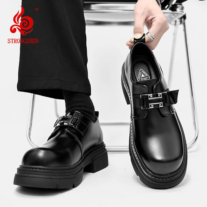 STRONGSHEN Men Leather Shoes Casual Office Business Formal Oxford Thick Bottom Dress Shoes Gentleman Outdoor Wedding Shoes