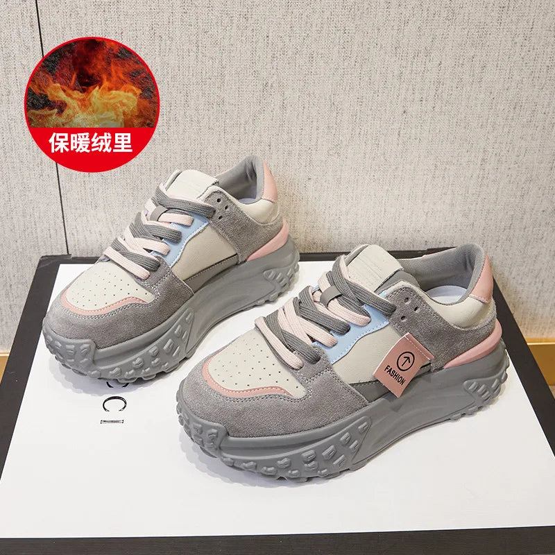 Fujin 7cm Cow Suede Leather Women Casual Autumn Breathable Platform Shoes Wedge Chunky Sneaker Females Winter Shoes Sports Shoes