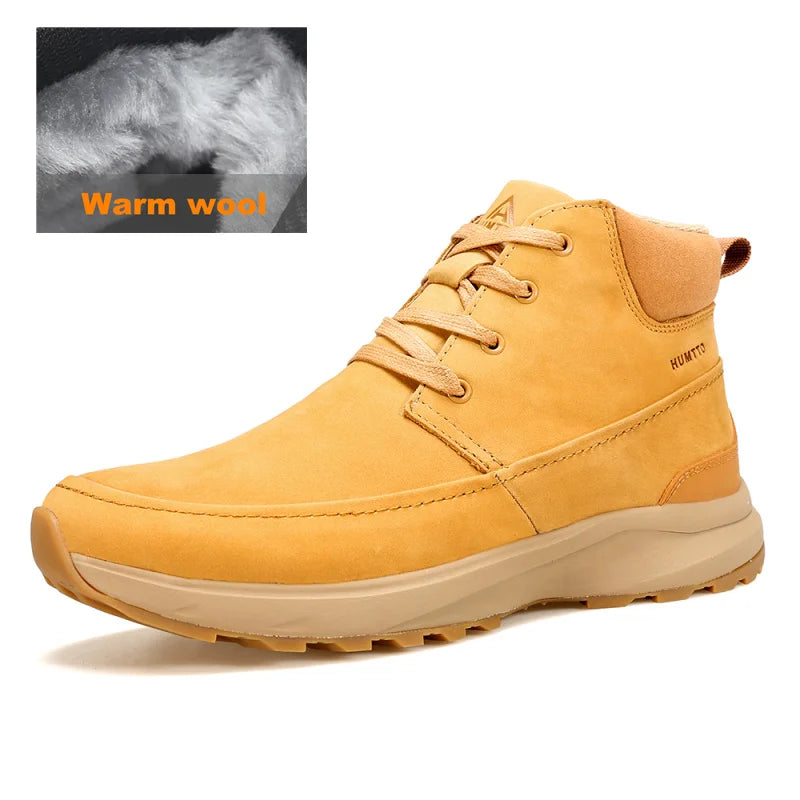 HUMTTO Trekking Boots Leather Outdoor Warm Wool Hiking Shoes for Men Luxury Designer Climbing Sneakers Safety Mens Ankle Boots