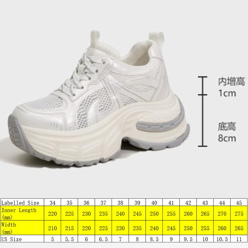 Fujin 9cm Air Mesh Microfiber Leather Women Casual Hidden Heel Shoes Chunky Sneakers Vulcanize Platform Wedge Skateboard