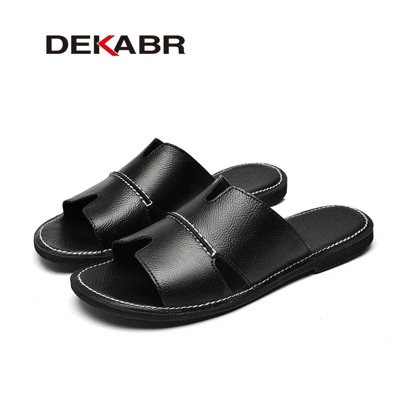 DEKABR New Quality Split Leather Non-Slip Slippers Men Beach Sandals Comfortable Summer Shoes Men Slippers Classics Flip Flops