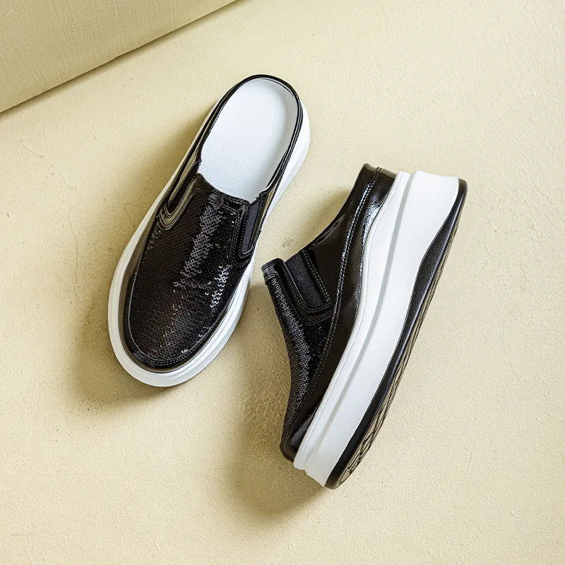 Fujin 7.5cm Patent Genuine Leather Platform Autumn Breathable Pumps Summer Spring Synthetic Chunky Heels Mary Jane Slipper Shoes