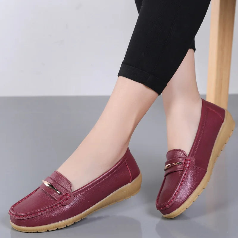 WOIZGIC Women's Mother Ladies Woman Female Genuine Leather Shoes Flats Loafers Platform Bling Slip On Moccasins Plus Size 43 44