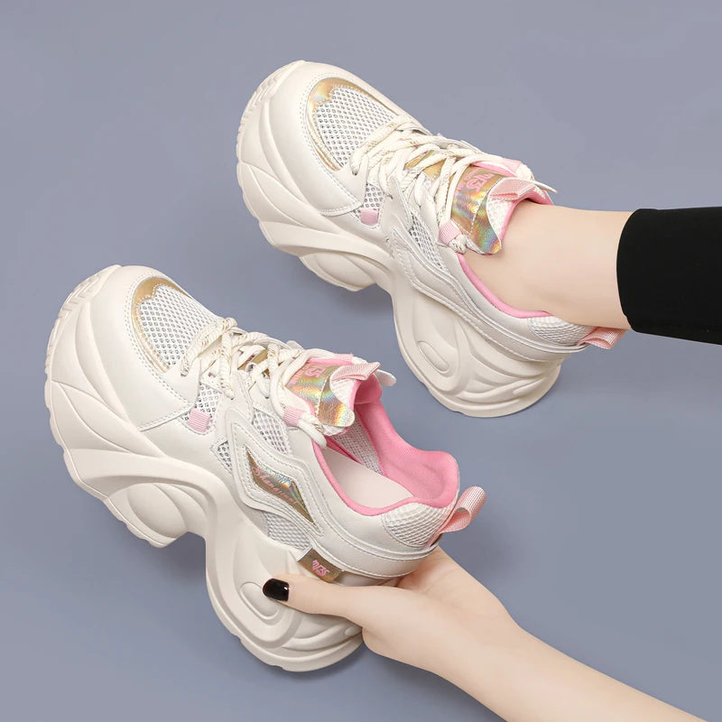 Autuspin Women Summer Vulcanized Shoes Platform Fashion Sneakers Female Street Style Chunky Wedges Ladies Leisure Footwear Woman