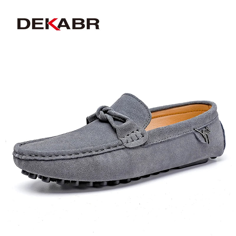 DEKABR Men Cow Suede Shoes Minimalist Bow Designer Fashion Ultra Light Breathable Quality Slip On Non-Slip Loafers Size 38-47