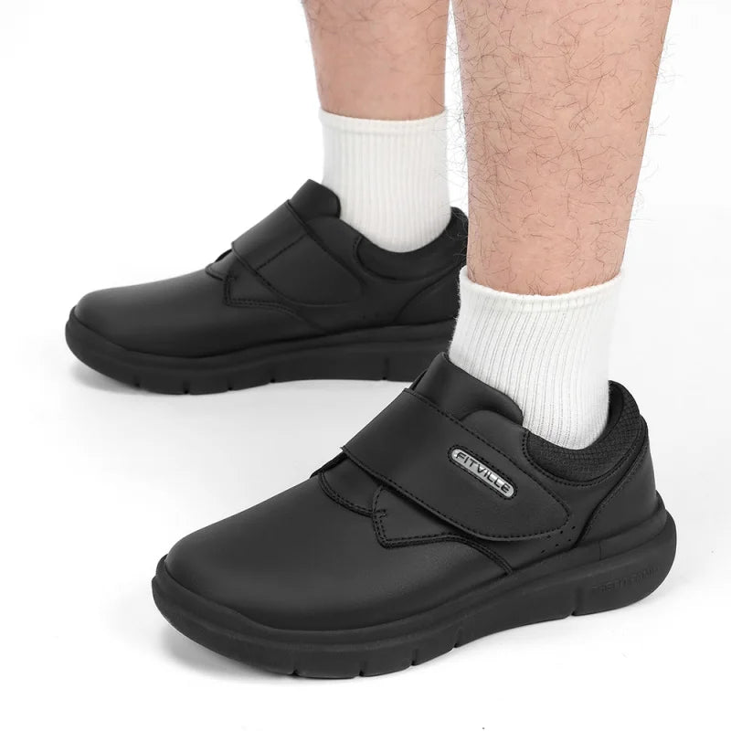 Extra Wide Men'S Shoes Leather Diabetic Walking Shoes For Elder Orthopedic Toes Swollen Feet Non-Slip With Arch Support