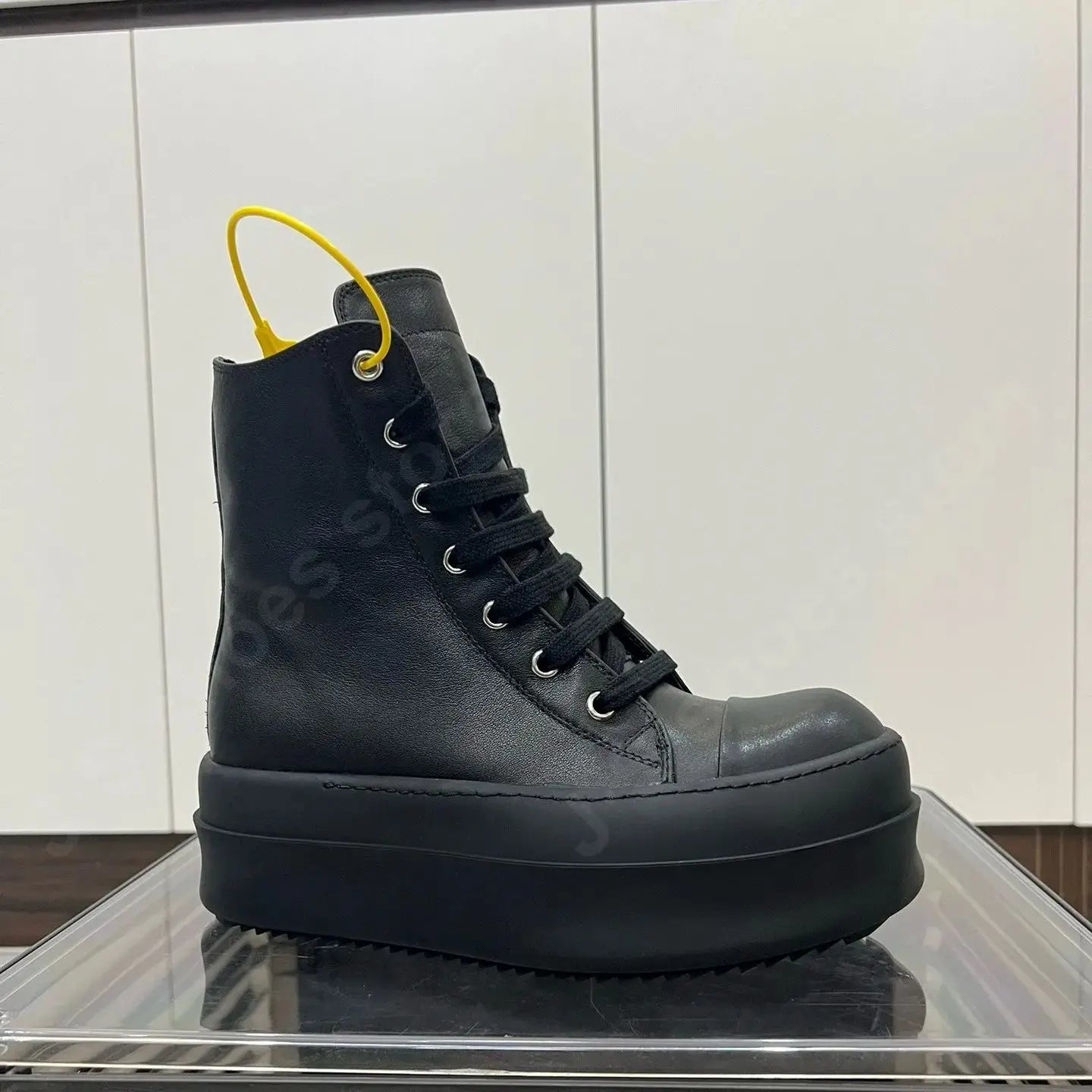 Ro Classic Men Shoe Ankle Boot Women Sneaker High Top Casual Shoes Zip Lace Up 6cm Thick Sole Boots Full Black Leather Sneakers