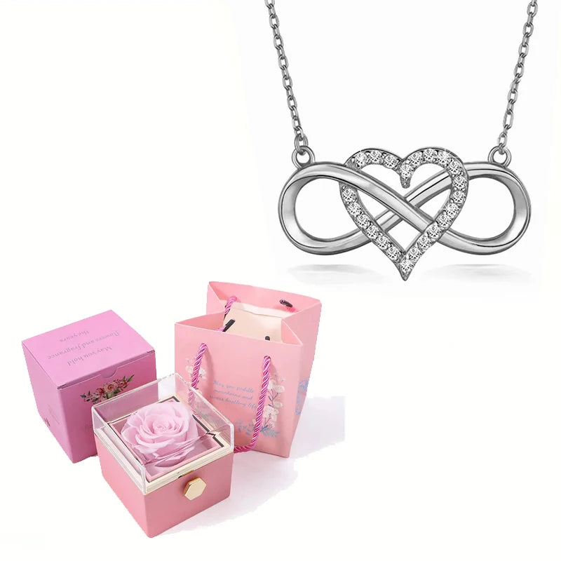 Eternal Love Necklace With 360° Flip Rose Gift Box For Women GFirlfriend Mom WIfe Christmas Romantic Gifts 2023 Hot Jewelry
