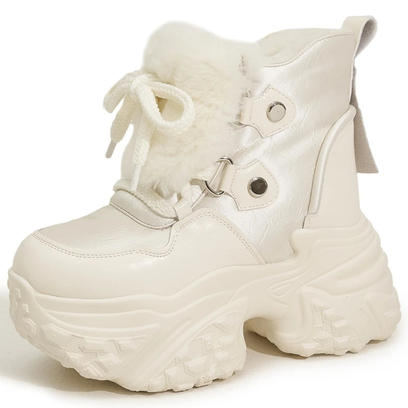 AUTUSPIN 8cm High Platforms Snow Boots Women 2025 Winter Spring Warm Plush High-top Sneakers Female Fashion Short Booties Woman