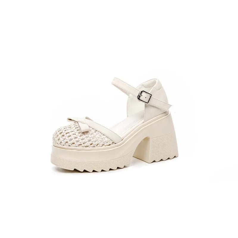 Fujin 10cm PU Synthetic Microfiber Leather Peep Toe Shoes Buckle Mary Jane Platform Wedge Fashion Slippers Women Sandals Pumps