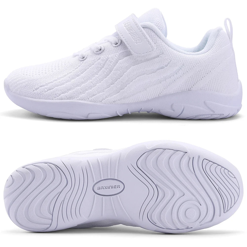BAXINIER Girls Cheer Shoes White Cheerleading Dance Sneakers for Youth Shool Walking Shoes Athletic Training Tennis Shoes