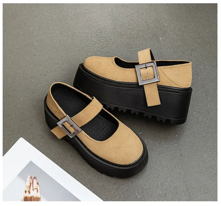 Fujin 8CM Cow Suede Natural Genuine Leather Sneakers Platform Shoes Spring Autumn Wedge Pumps Fashion Sneakers Mary Jane Women