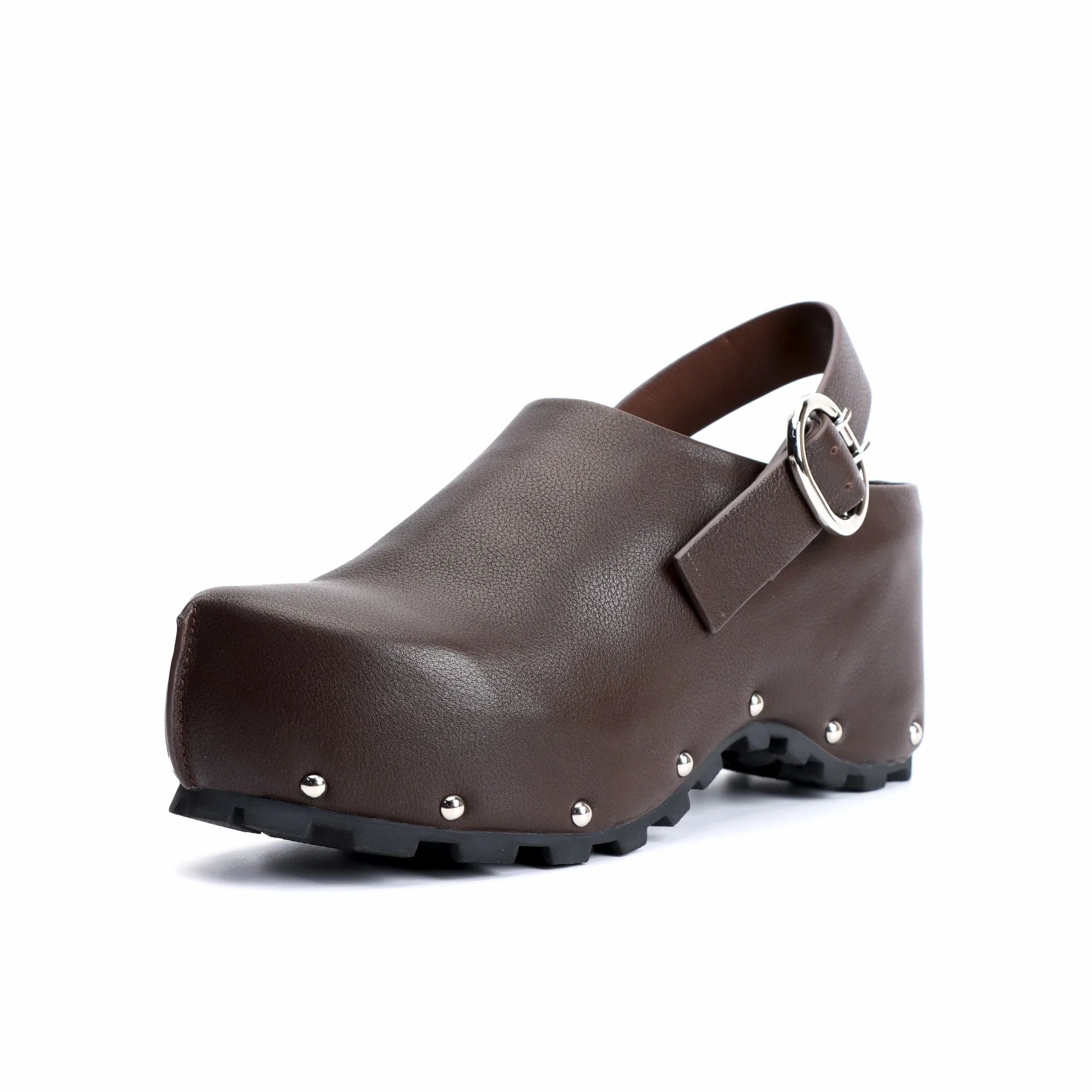 Handmade Designer Luxury Studded Platform Clogs with Leather Adjustable Strap and Leather Lining, Memory Foam Arch Support