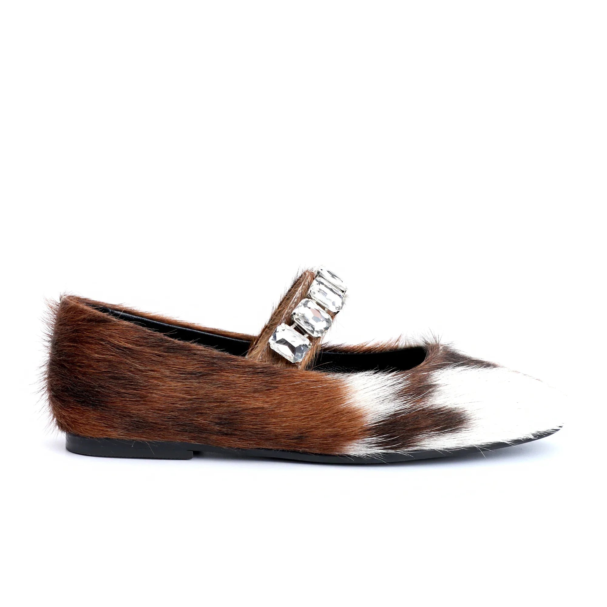 Italy Flat Calf Hair Mary Jane Shoes Women 2025 Designer Luxury High Quality Shoes ladies Ballet Leather Flats Casual Footwear