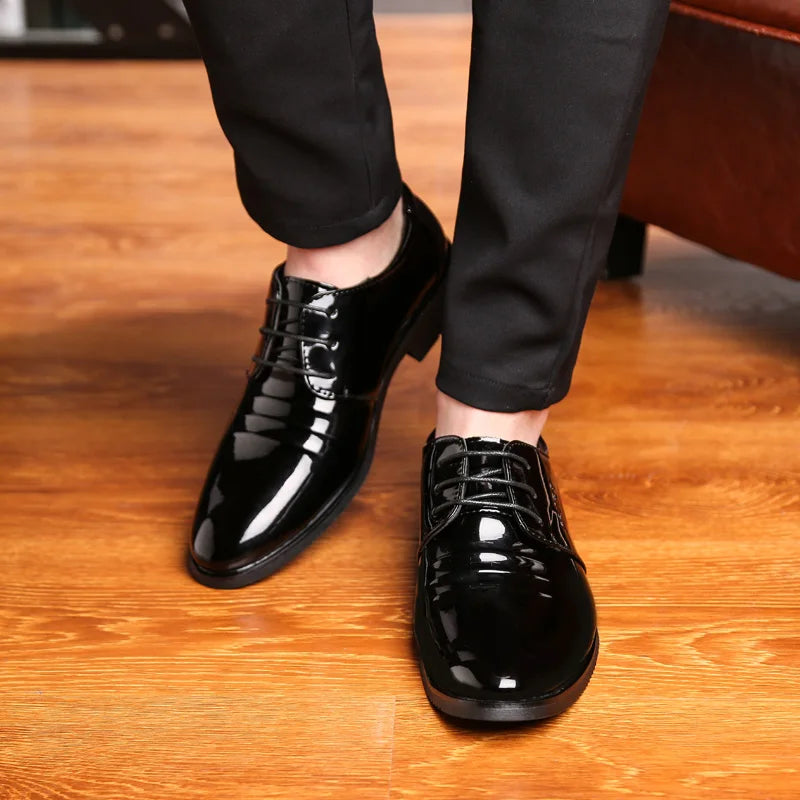 STRONGSHEN Italian Men Patent Leather Shoes Black Soft Bottom Spring And Autumn Man Men's Business Formal Wear Casual Shoes