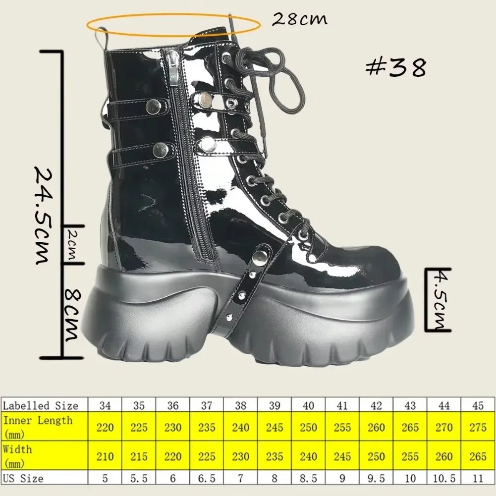 Fujin 10cm Genuine Leather Women Boots Women Motorcycle Boots Ankle Punk Style Combat Boots Platform Heel Wedge Chunky Booties