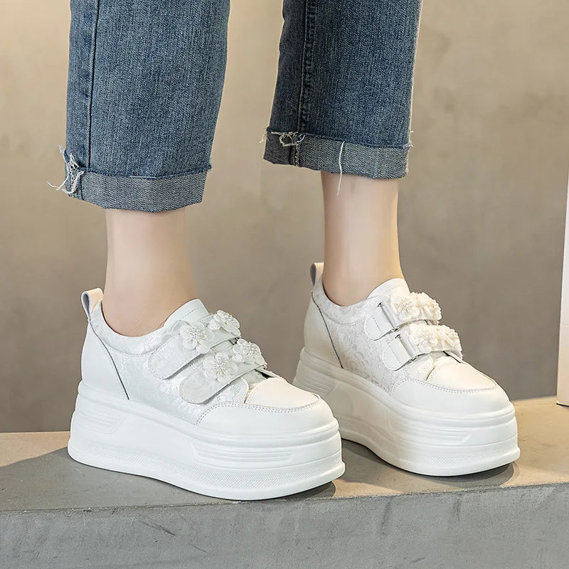 Fujin 8cm Silk Women Casual Platform Wedge Summer Shoes High Brand Autumn Hook Sping Chunky Sneaker Fashion High Heel
