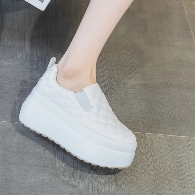 Autuspin High Platform Women Flats Summer Spring Fashion Round Toe Leather Casual Loafers Female Outdoor Daily Slip-on Shoes