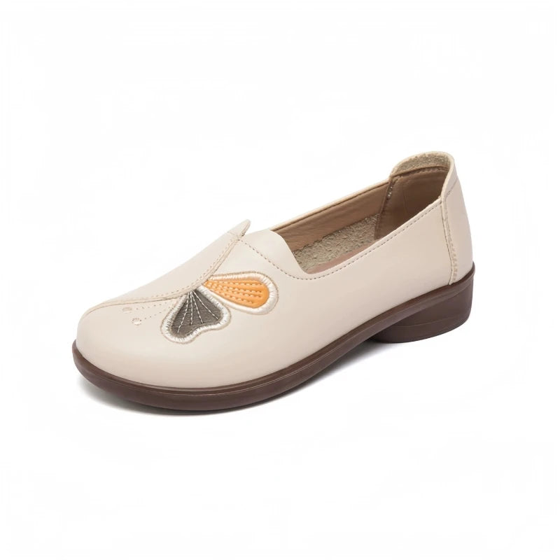 WOZIGIC Women's Old Mother Ladies Flats Microfiber Shoes Non Slip On Butterfly Soft Spring Autumn Loafers Moccasin