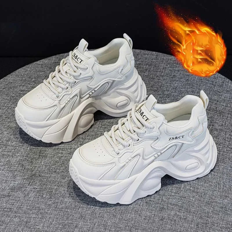 Koznoy 7cm Cow Genuine Leather Autumn Boots Spring Fashion Platform Chimney Ankle Booties Moccasins Women Chunky Sneakers Shoes