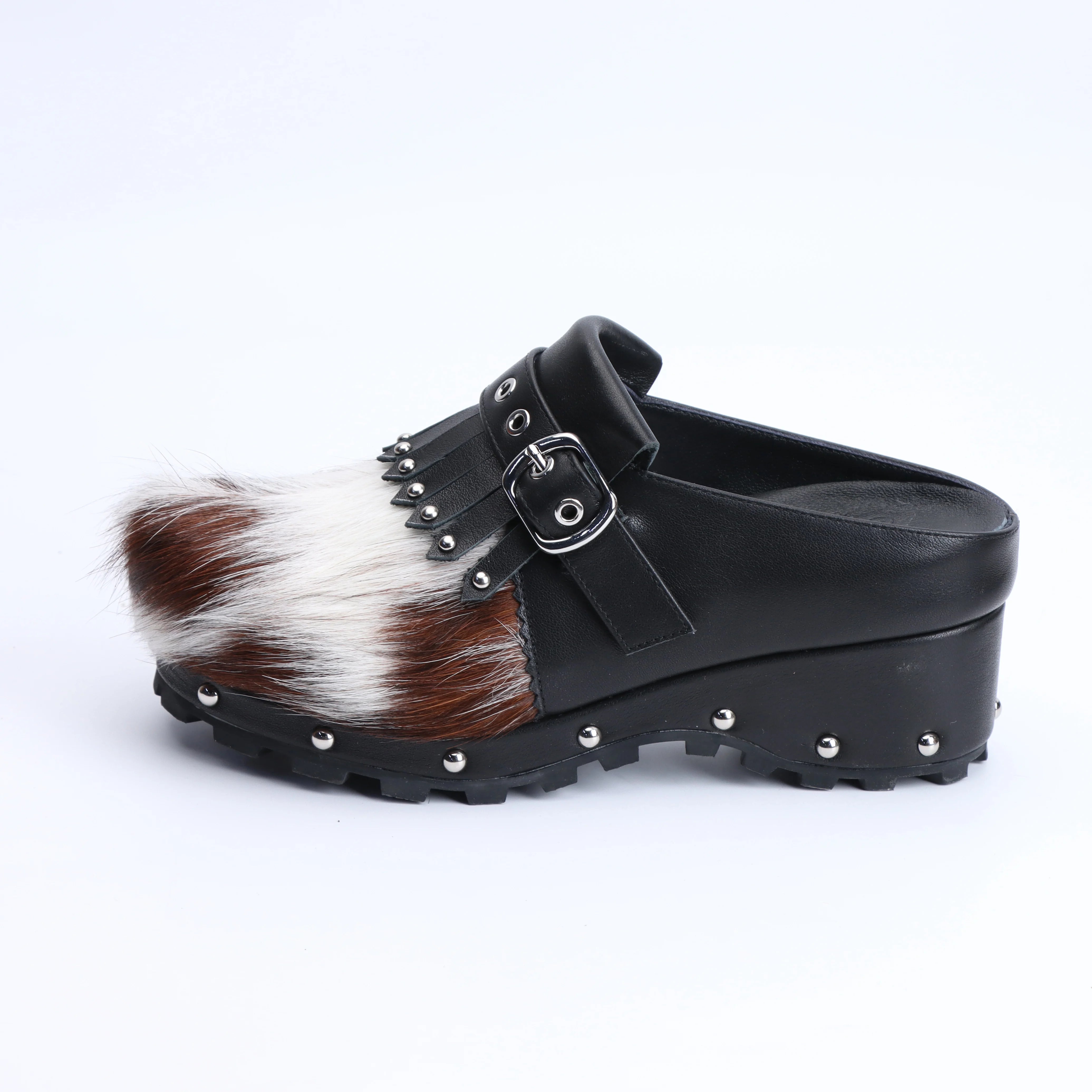 Luxury Designer Mule Sandals for Women, Handmade Cowhide Fur, Rubber Sole, Latex Insole,Trendy Tassel Detail,Summer Slides 2025