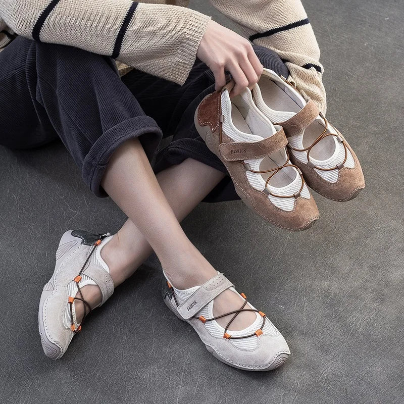 DRKANOL 2025 Fashion Mixed Colors Summer Air Mesh Shoes Women Breathable Shallow Hook And Loop Casual Single Flat Shoes H65711J
