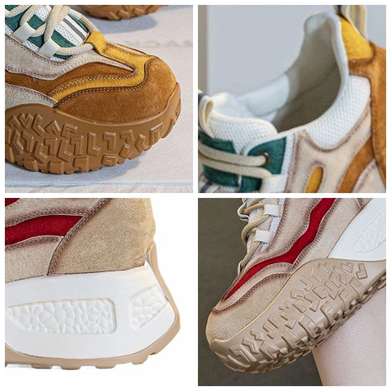 Koznoy 6cm Suede Cow Genuine Leather Flats Moccasins Rubber Native Shoes Women Chunky Sneakers Vulcanize Soft Soled Comfy