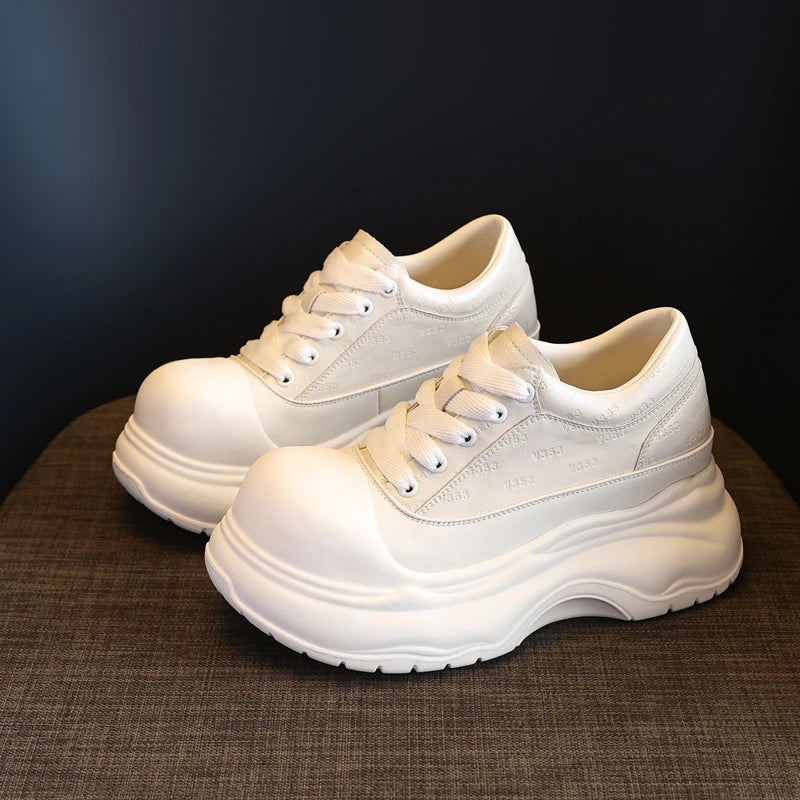 AUTUSPIN 7cm Fashion Shoes for Women 2025 Spring Summer Soft Leather Wide Toe Sneakers Leisure Woman Footwear Outdoor Casual