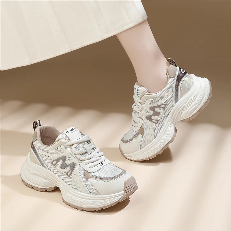 AUTUSPIN 2025 New Lightweight Sport Shoes for Women Spring Fashion Breathable Mesh Walking Sneakers Outdoor Daily Soft Footwear