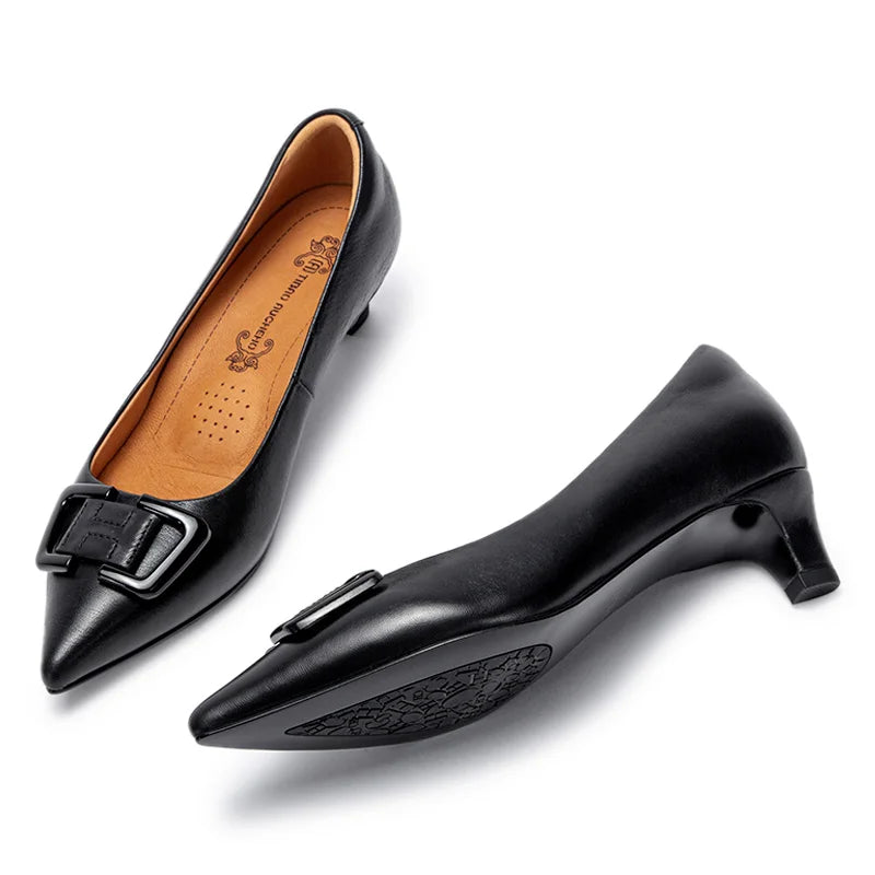 Balance Shoes Technology Orthopedic Women's Shoes Low Heeled Single Shoes Casual Leather Shoes Black