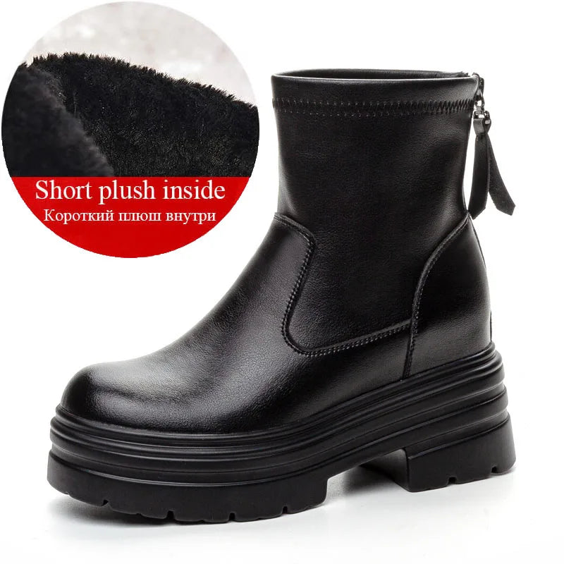 DRKANOL 2025 Autumn Winter Warm Platform Ankle Boots For Women 9cm Thick High Heel Height Increasing Zipper Black Cotton Boots