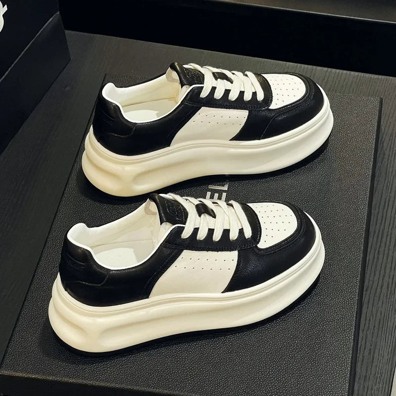 Fujin 6cm Genuine Leather Breathable Vulcanize Summer Women Spring Autumn Microfiber Fashion Chunky Sneaker Flats Boots Shoes