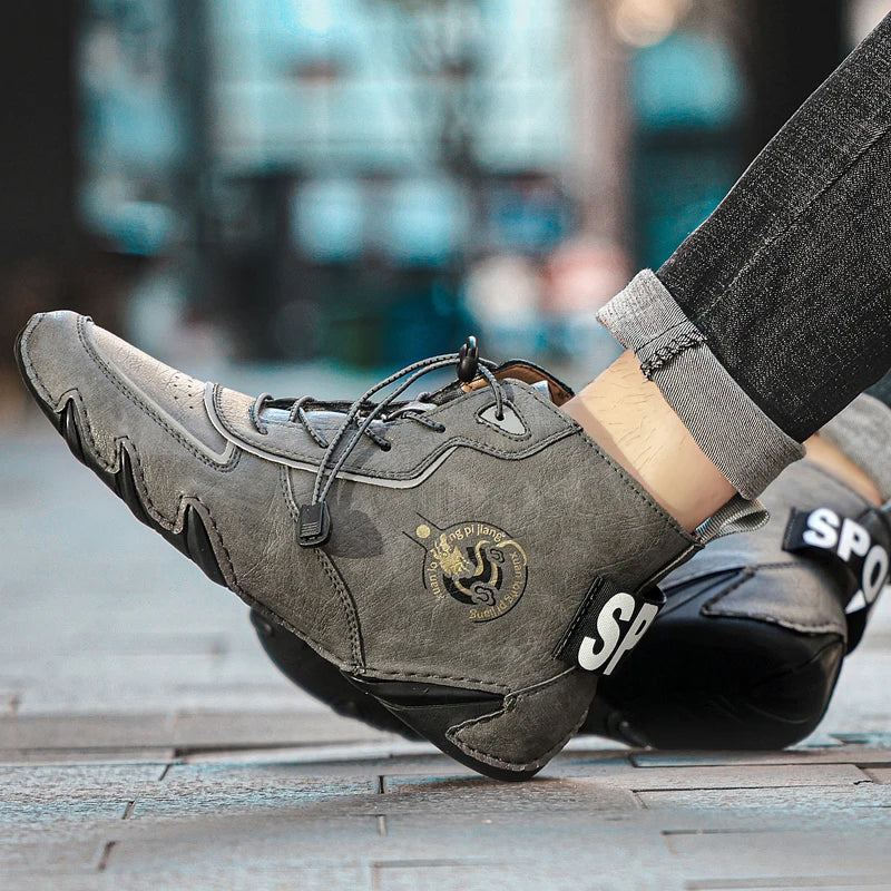 STRONGSHEN Men Leather Ankle Boots Winter Warm Plush Snow Boots Men Outdoor Sneakers Male Waterproof Non-slip Moccasins Boots