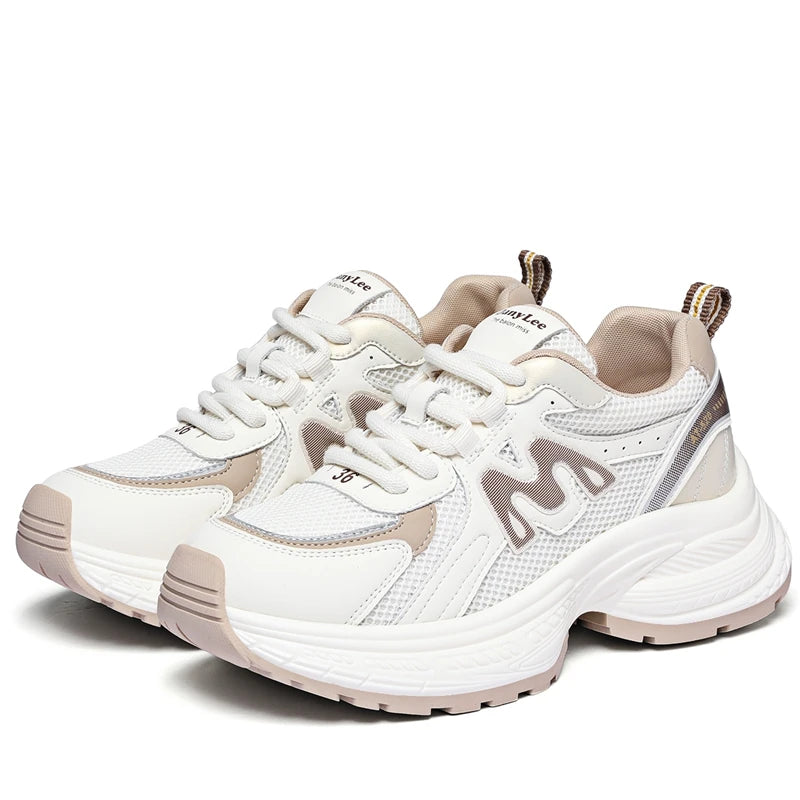 AUTUSPIN 2025 New Lightweight Sport Shoes for Women Spring Fashion Breathable Mesh Walking Sneakers Outdoor Daily Soft Footwear